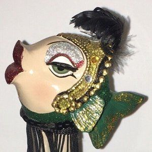 RARE - Katherine’s Collection Kissing Fish Green Glitter Showgirl